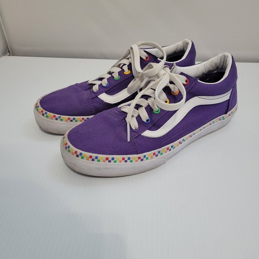 Vans Old Skool Purple Rainbow Checkered Size 5 Junior